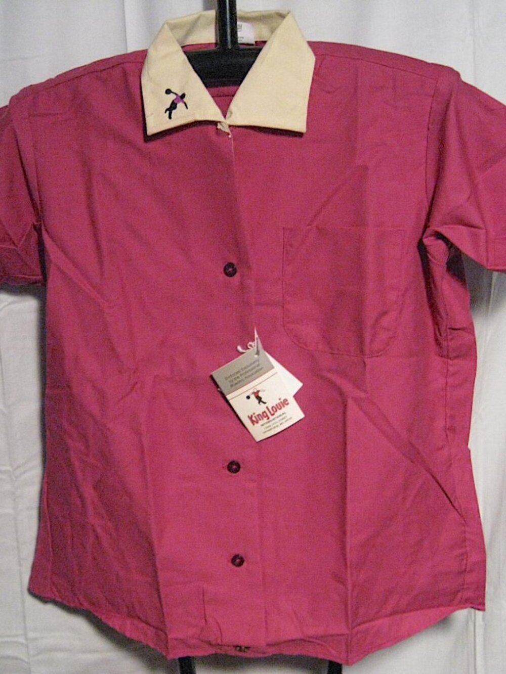 King Louie Rockabilly Mauve Pink Bowling Shirt Embroidered Collar Deadstock 36